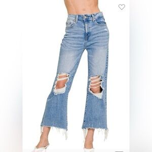 Zenana Outfitters NWT Light Blue Distressed Wide Leg Jeans